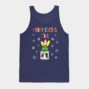 Merry Cactus Y'all - Hybrid Cactus In Christmas Themed Pot Tank Top